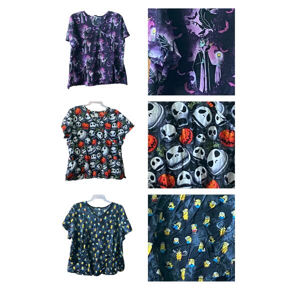 Disney Scrub Top 2X Villains Nightmare Before Christmas Minions Pockets Uniform - Picture 1 of 16